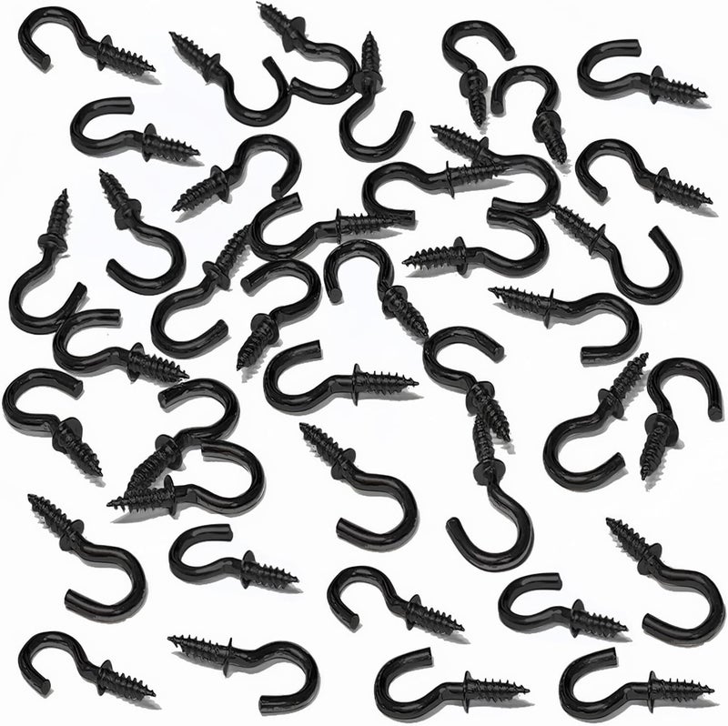 Hulless 100 Pcs 1/2 Inch Metal Cup Hooks Ceiling Screw Hooks for Attachment and Suspension, Black - Image 1